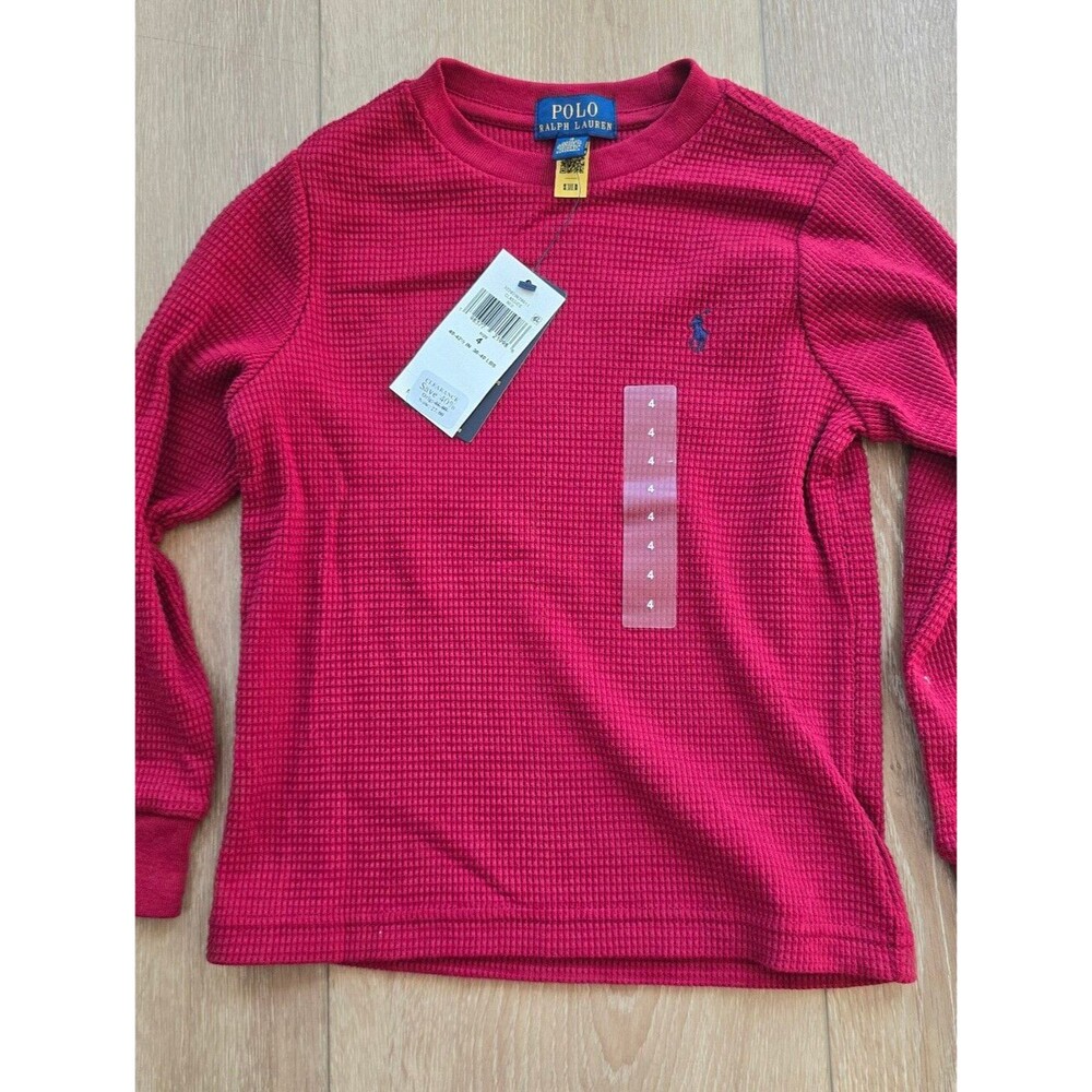 Polo Ralph Lauren Boys Waffle Knit Cotton Long Sleeve Thermal Shirt Red Size 4